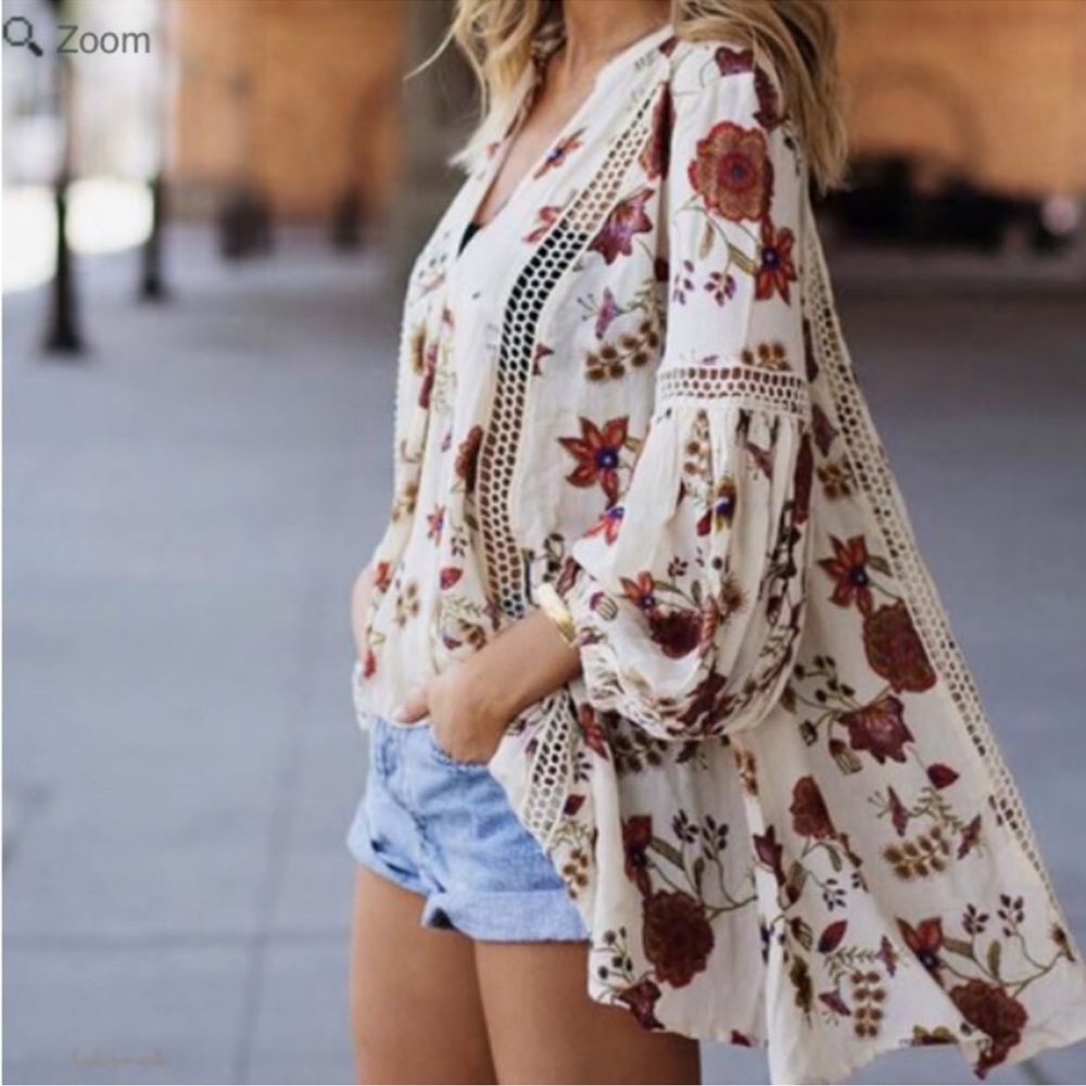 Free People Just The Two Of Us‎ Printed Long Sleeved Dress